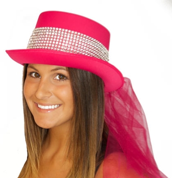 Hot Pink Bling Band Top Hat w/Pink Veil