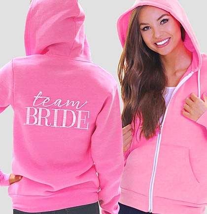 Team Bride Modern Fleece Hoodie Electric Pink RhinestoneSash