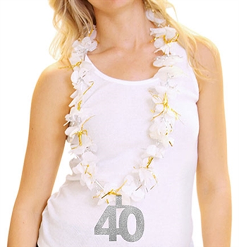 40 White Lei | RhinestoneSash.com