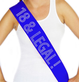 "18 & Legal!" Rhinestone Sash | Birthday Sashes | RhinestoneSash.com