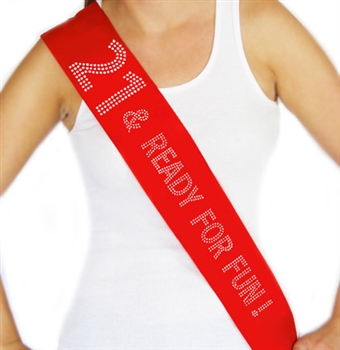 21 & Ready for Fun! Birthday Rhinestone Sash