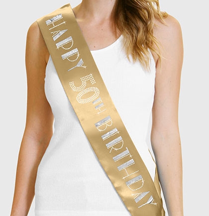 Happy 50th Birthday Foil & Rhinestone Sash | Birthday Sashes