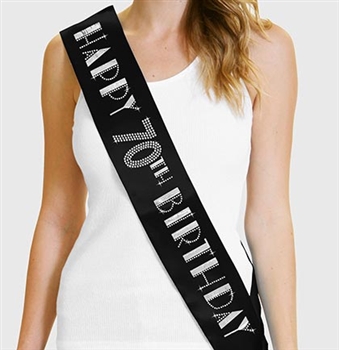 Happy 70th Birthday Foil & Rhinestone Sash | Birthday Sashes | RhinestoneSash.com