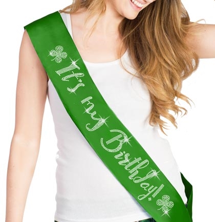 It's My Birthday with Clovers Rhinestone Sash | Birthday Sashes | RhinestoneSash.com