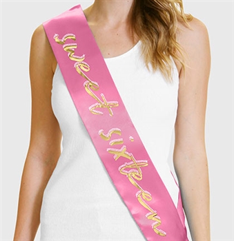 Gold Sweet Sixteen Foil & Rhinestone Sash | 16th Birthday Sash | RhinestoneSash.com