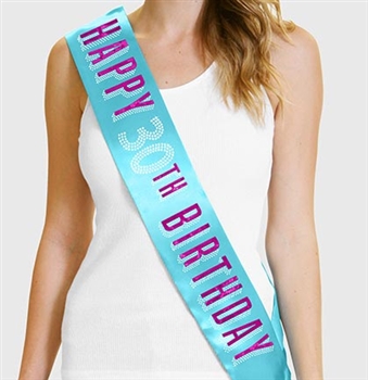 Pink Happy 30th Birthday Foil & Rhinestone Sash | Birthday Sashes | RhinestoneSash.com