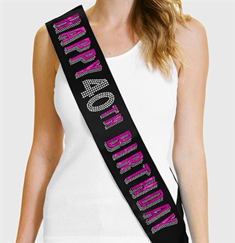 Pink Happy 40th Birthday Foil & Rhinestone Sash | Birthday Sashes | RhinestoneSash.com