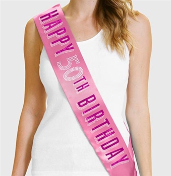 Pink Happy 50th Birthday Foil & Rhinestone Sash | Birthday Sashes | RhinestoneSash.com