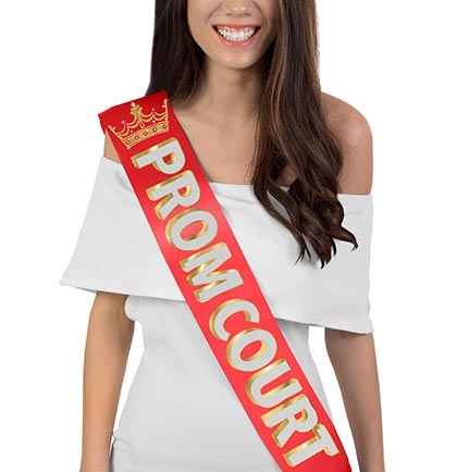 Prom Court w/Crown White Glitter Sash